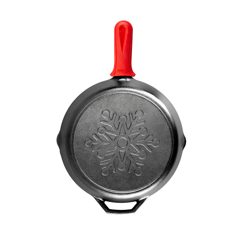 Snowflake Skillet With Red Deluxe Handle Holder - Lodge