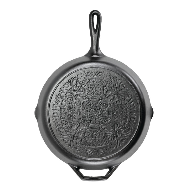 12 Inch Seasoned Cast Iron Butterfly Sugar Skull Skillet - Lodge