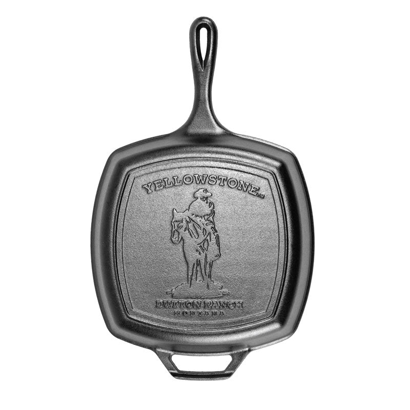 Yellowstone? 10.5 Inch Square Seasoned Cast Iron Cowboy Grill Pan - Lodge
